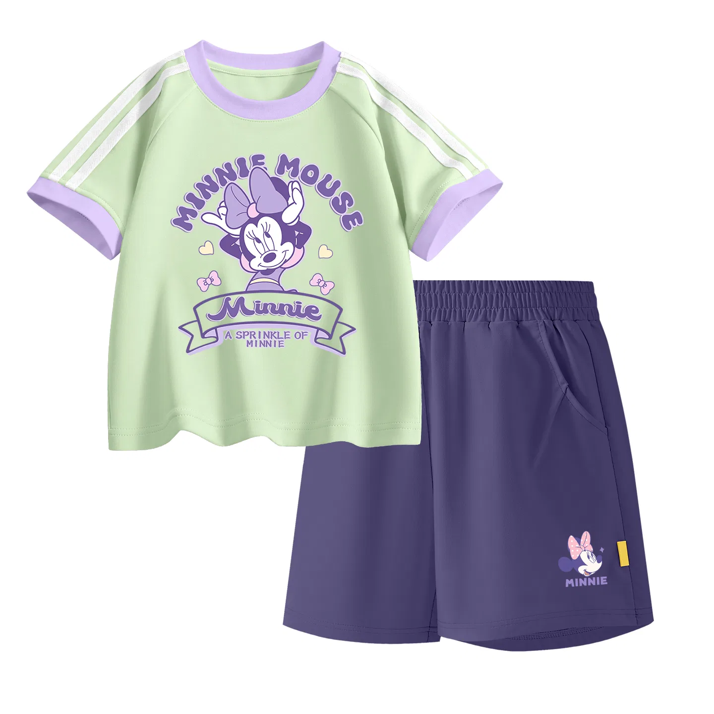 Детская повседневная спортивная футболка с круглым вырезом Disney, Colorful Ribbon Milk Green+Dianyin Knot K_Bottom Right Mulberry Purple