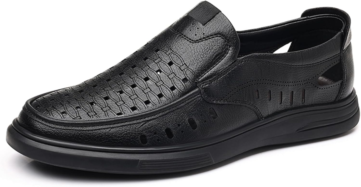 

Мужские кожаные слипоны с перфорацией- стильная повседневная обувь, идеально подходящая для летних прогулок, походов по делам и ежедневных поездок Kpdwfms, черный