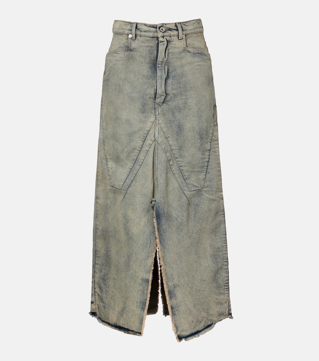 

Юбка макси из потертого денима Rick Owens, Dirty Hustler