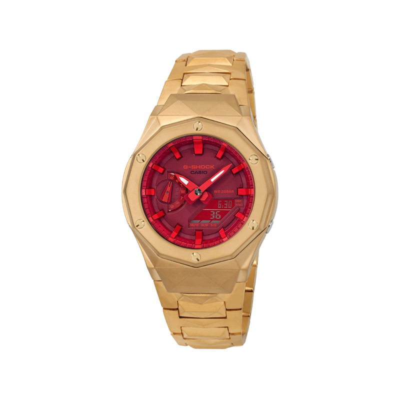 

Часы Casio G-Shock Analog-Digital 2100 Series, арт. GA-2100-4A, с фирменной алмазной огранкой, золотой/красный