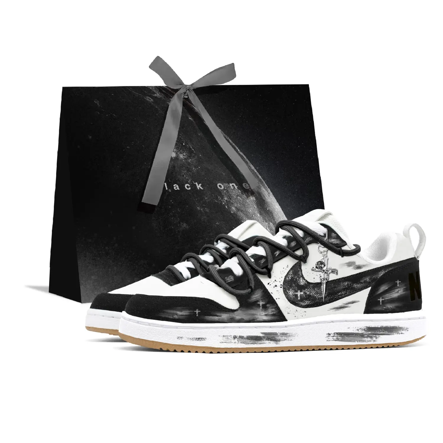 

Nike Кроссовки Court Borough мужские низкие черно-белые, цвет Black White