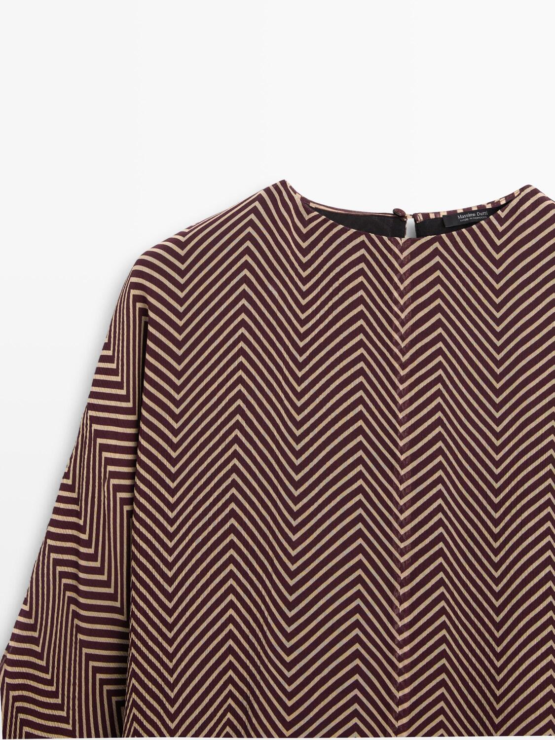 Летящая блуза с геометрическим принтом Massimo Dutti, burgundy — фото 4