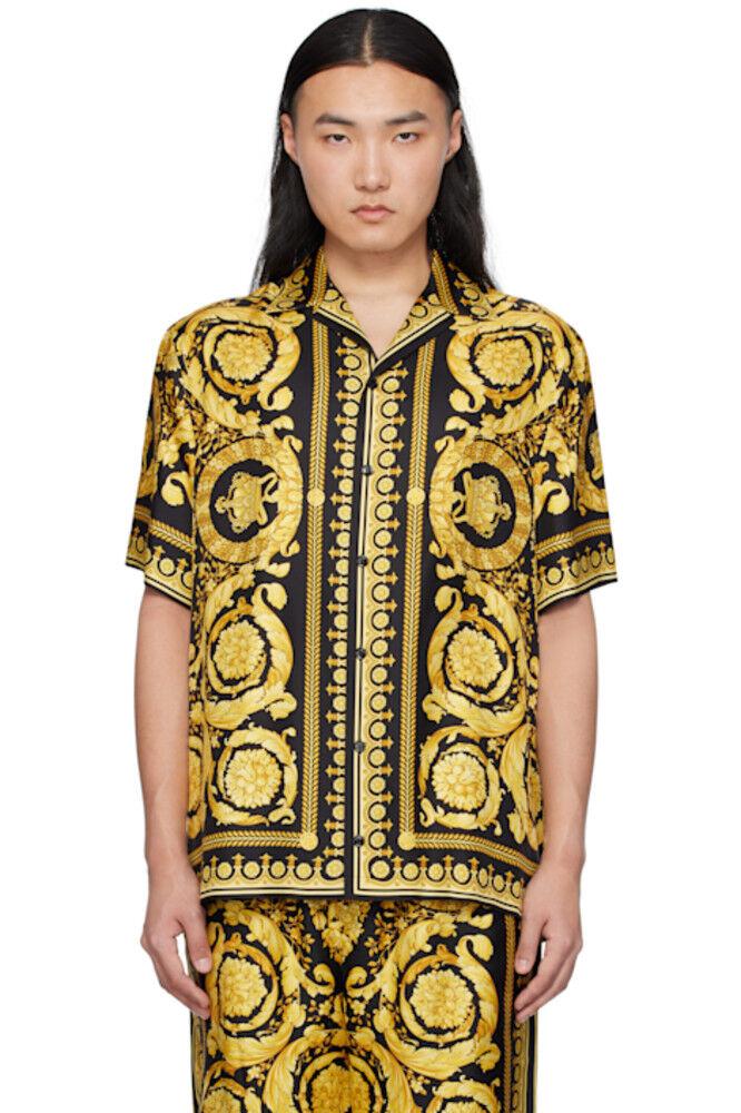 

Черная шелковая рубашка Barocco Versace