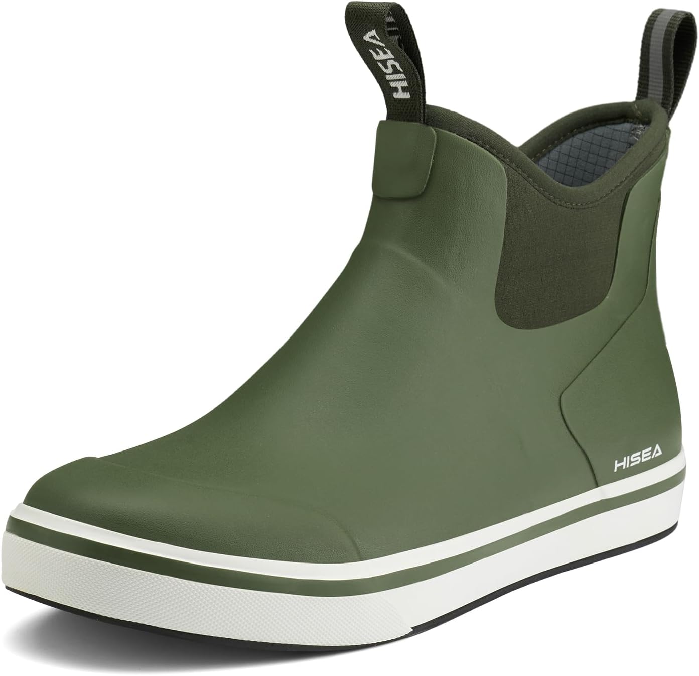 

Мужские дождевые ботинки HISEA для палубы, сапоги для морской рыбалки, водонепроницаемые ботинки до щиколотки с повышенным сцеплением, зеленый