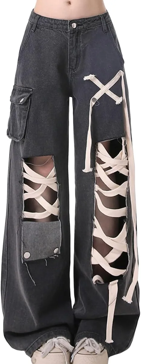 

Джинсы Y2K готические с высокой талией и прямыми штанинами kakarin choyx