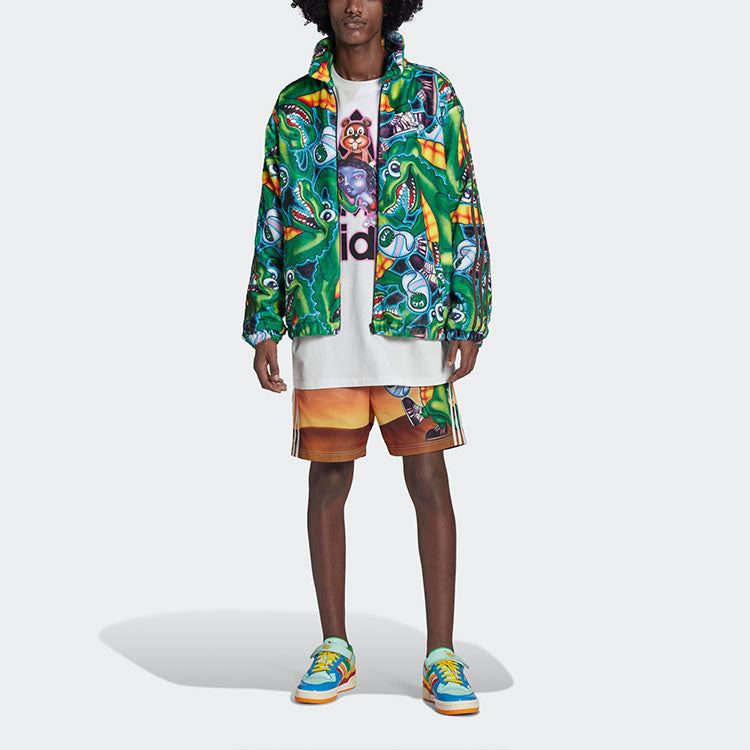 Куртка adidas originals x Kerwin Frost Crossover Cartoon Full Print lapel Jacket Green H66306 — фото 3