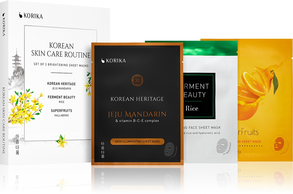 

Корейский набор из 3 осветляющих тканевых масок с эффектом сияния кожи Korika