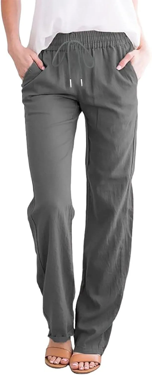 

Женские летние брюки Casual из хлопка и льна с эластичным поясом