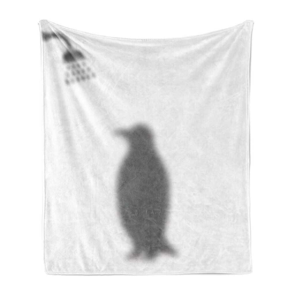 

ABAKUHAUS Penguin Мягкое фланелевое флисовое одеяло, теневая иллюстрация с силуэтом полярного животного, простой мотив животного, 175 x 230 см, серый и белый