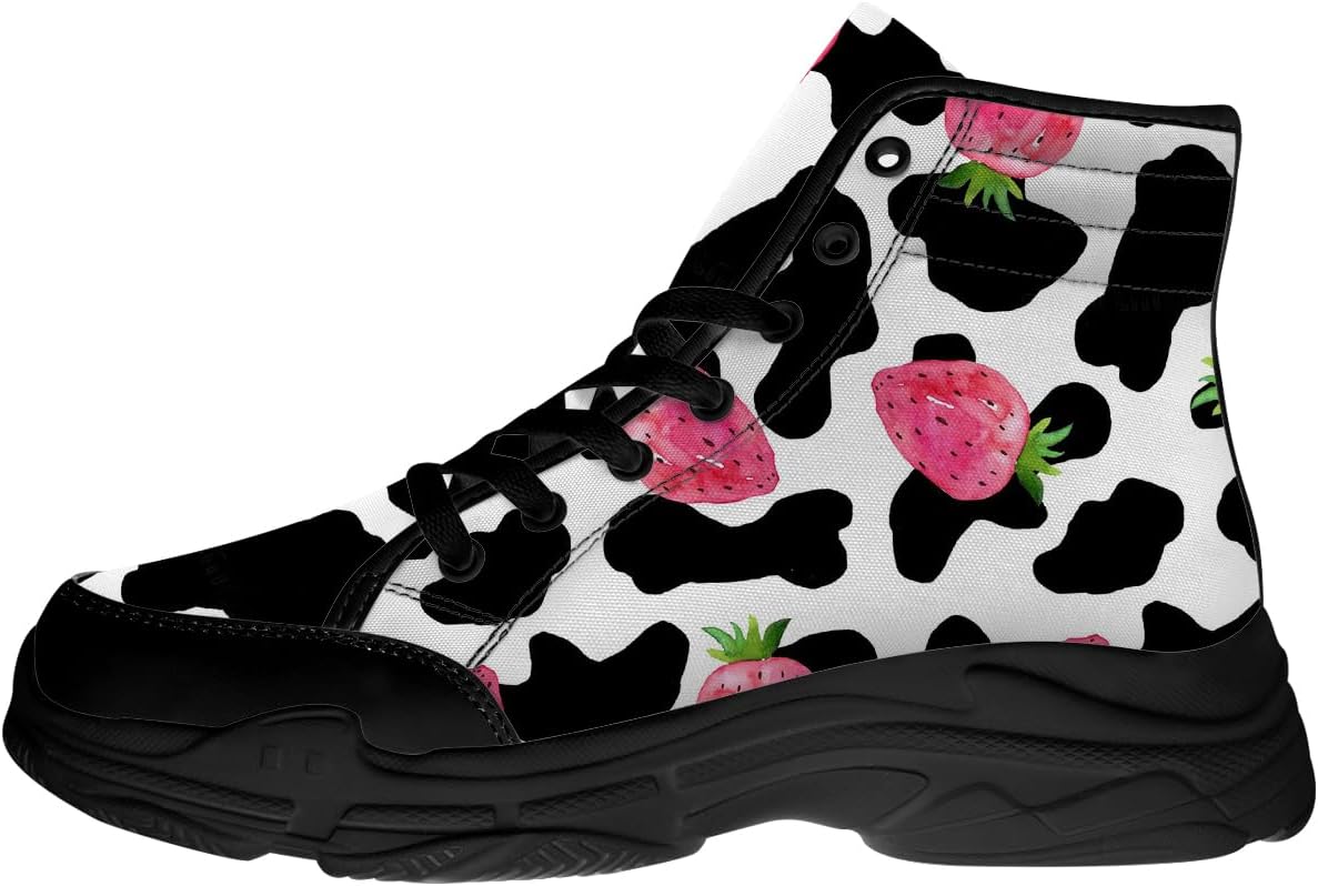 

Женские высокие кеды с узором коровы, милые кружевные кеды на платформе, подарок для нее Generic, 3102 Strawberry Cow Print