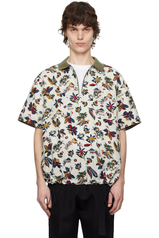 

Поло с разноцветным тропическим принтом sacai