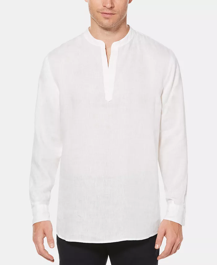 

Мужская однотонная льняная рубашка с длинным рукавом Popover Perry Ellis, белый