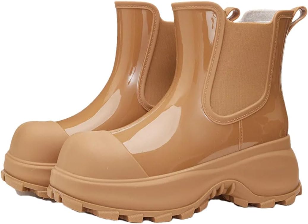 

Мужские сапоги для дождя с повышением роста, с круглым носком, для городских прогулок, водонепроницаемые, дождевые туфли Generic, коричневый