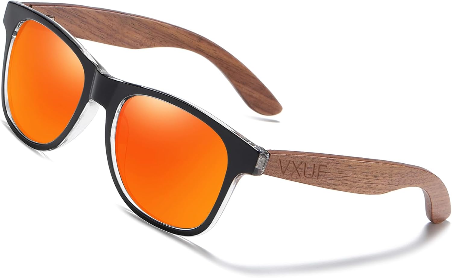 

Деревянные поляризованные солнцезащитные очки для мужчин и женщин с защитой от UVA/UVB-лучей, оправа из бамбука, зеркальные солнцезащитные очки VXUF, Red Lens/Black Walnut