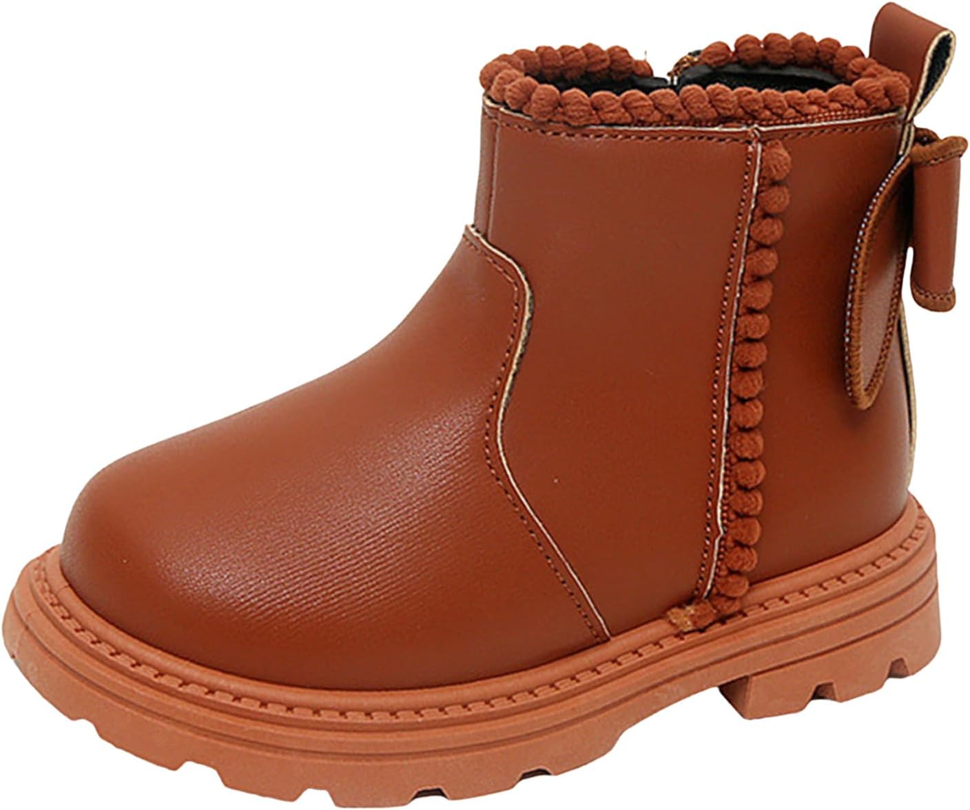 

Девочки IWIHMIV Зимние Ботинки Лук Теплые Нескользящие Наружные Ботильоны Легкие Удобные Короткие Ботинки с Молнией Сбоку, Brown