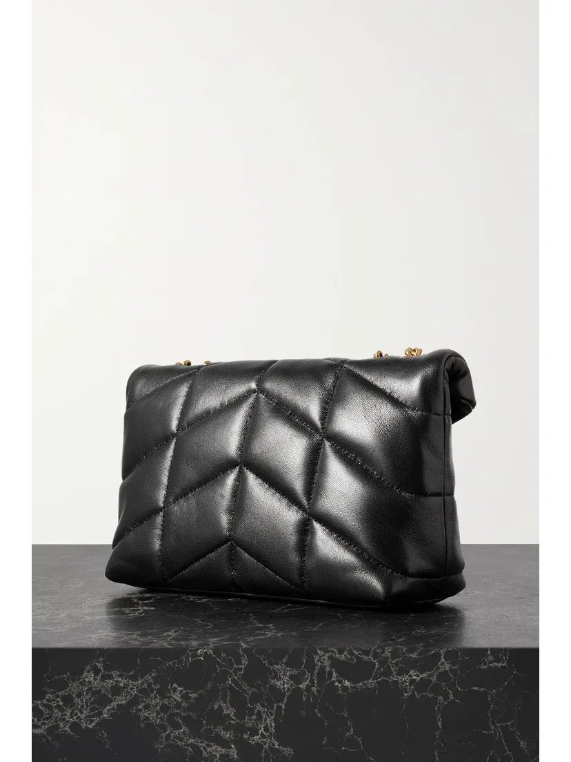 Стеганая кожаная сумка на плечо Puffer Toy SAINT LAURENT, черный — фото 3