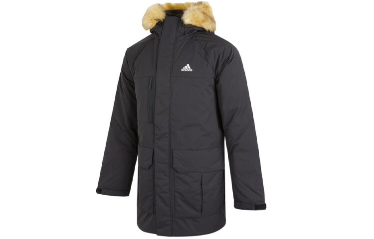 

Мужская куртка-пуховик Adidas Down Parka Outdoor Solid Color mid-length hooded, черный