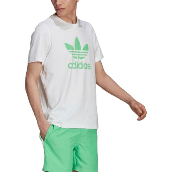 Футболка Adidas Original Adicolor Classics Trefoil Tee 'White Semi Screaming Green', белый — фото 3