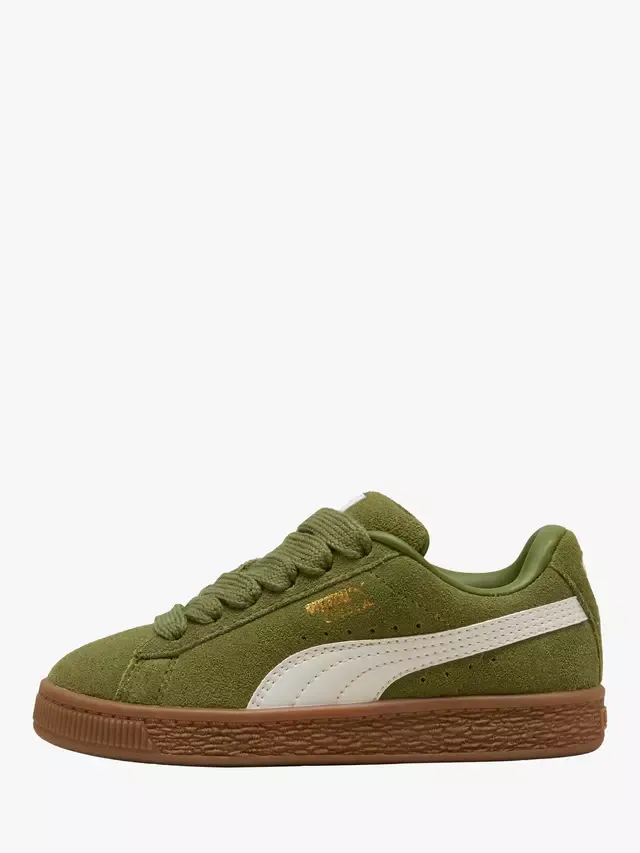 Детские замшевые кроссовки XL на шнуровке, оливково-зеленые PUMA — фото 4