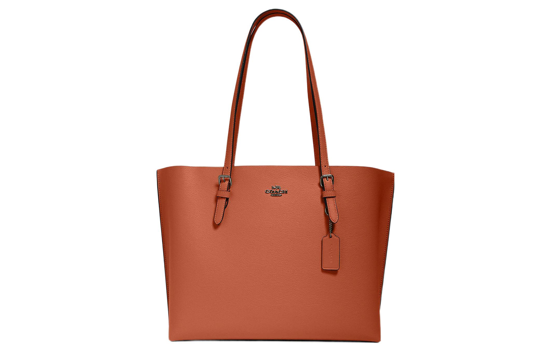 

COACH Двусторонняя кожаная сумка Mollie, шоппер, большая женская сумка через плечо sunset red