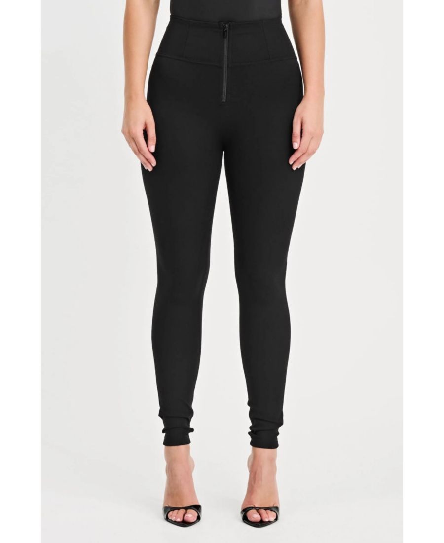 

Женские облегающие брюки с высокой посадкой и плотной многослойной конструкцией Freddy, Black