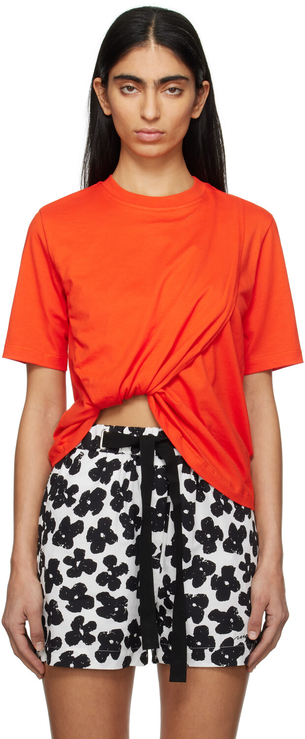 

Оранжевая футболка со сборками MSGM
