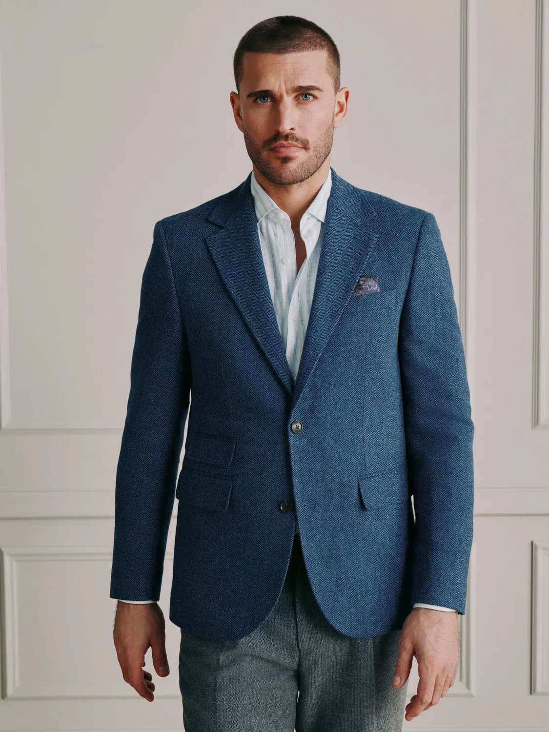 Деловой пиджак Next Slim fit Signature в сине-белом цвете — фото 2