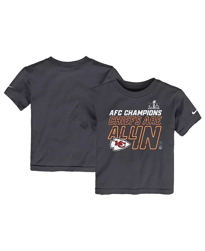 

Футболка для мальчиков и девочек цвета антрацит, Kansas City Chiefs 2023 AFC Champions Locker Room Trophy Collection Nike