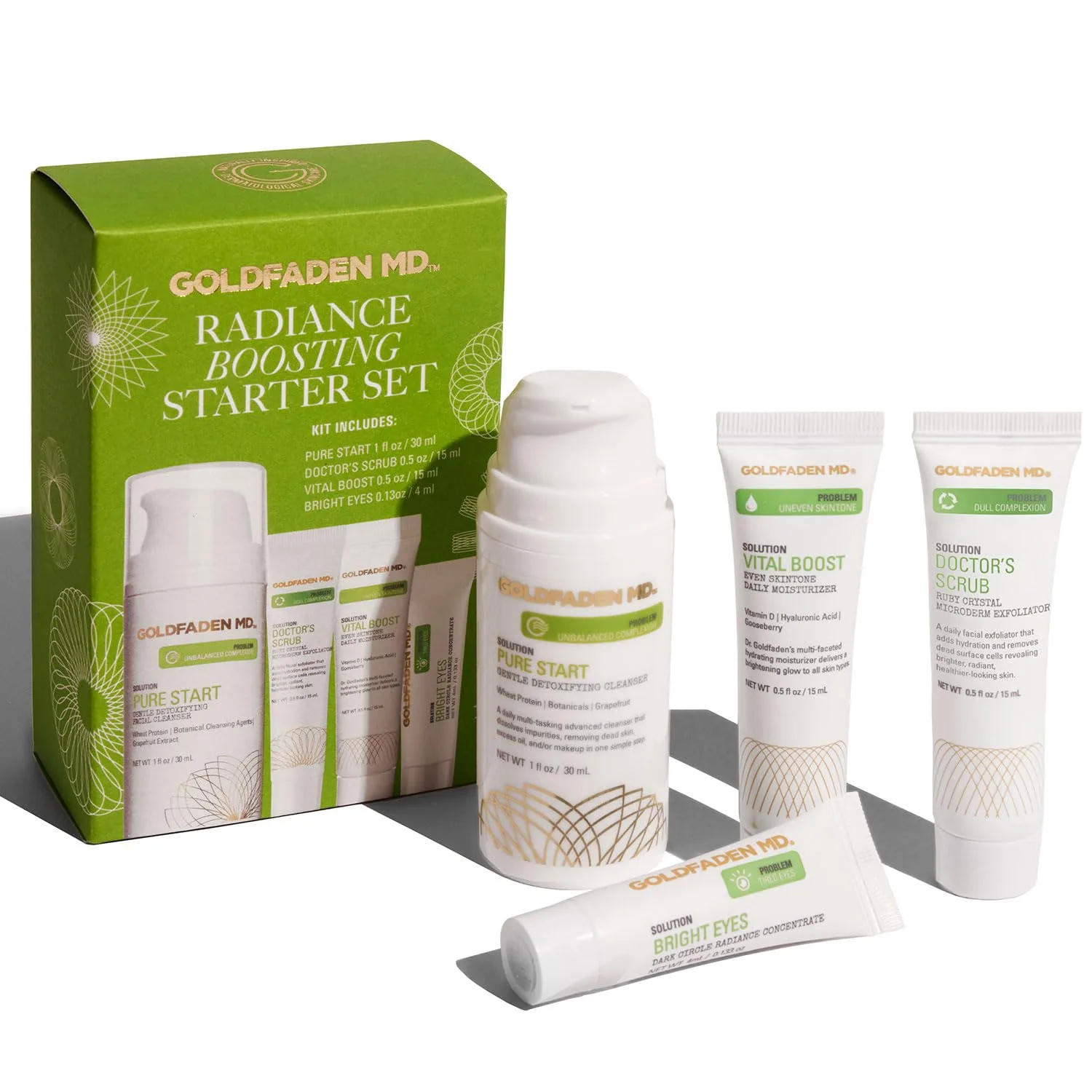Стартовый набор Goldfaden MD Radiance-Boosting - преобразите свою кожу с помощью осветляющих средств по уходу. 4 шт., White