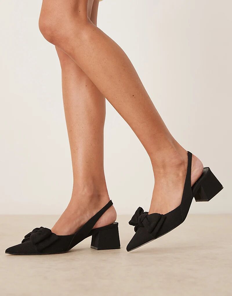 Туфли ASOS DESIGN Symphony с открытой пяткой и бантом на среднем каблуке из черного льна