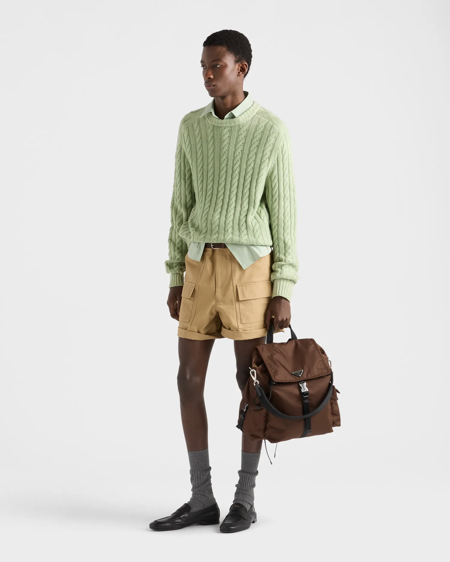 Рубашка из стретч-хлопка Prada, зеленый — фото 2
