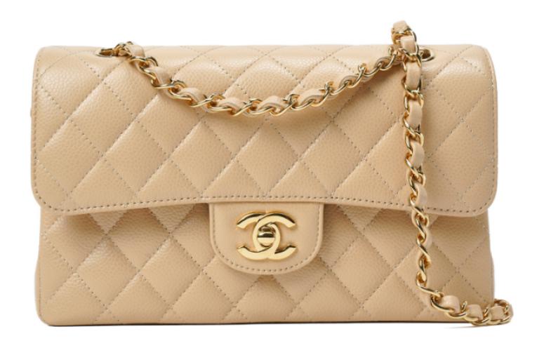 

CHANEL Сумка через плечо Classic Flap из телячьей кожи CF Grain, маленькая женская, бежевого цвета