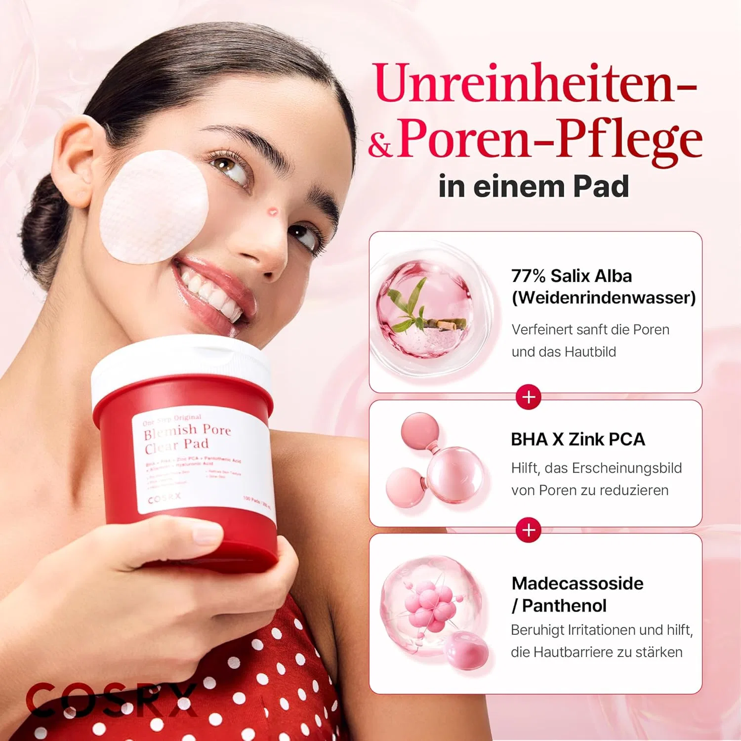 Двусторонние очищающие подушечки «OneStep Original Blemish Pore Clear Pad» от COSRX Cosrx, Red — фото 3