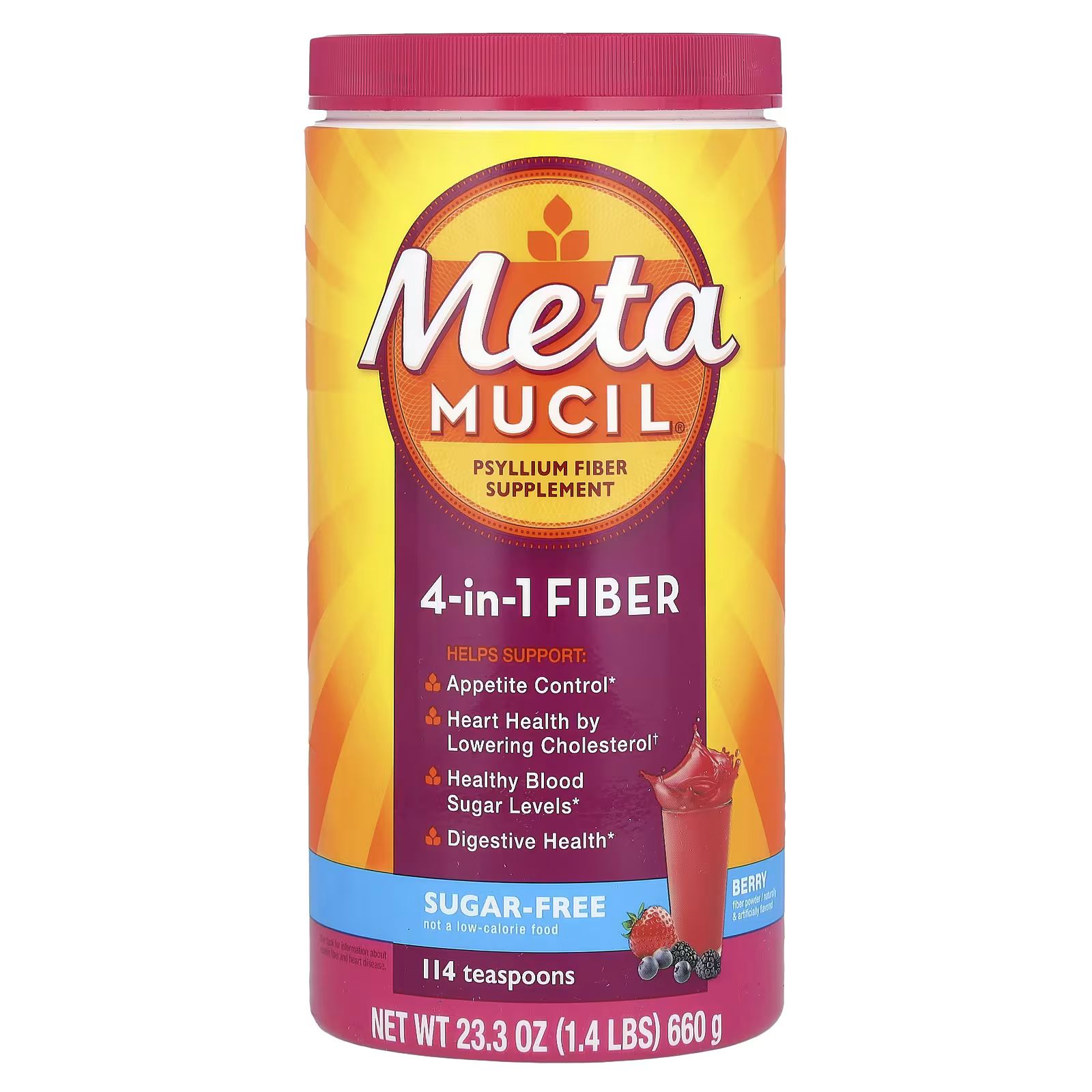 

Клетчатка 4-в-1, ягоды, 23,3 унции (660 г) Metamucil