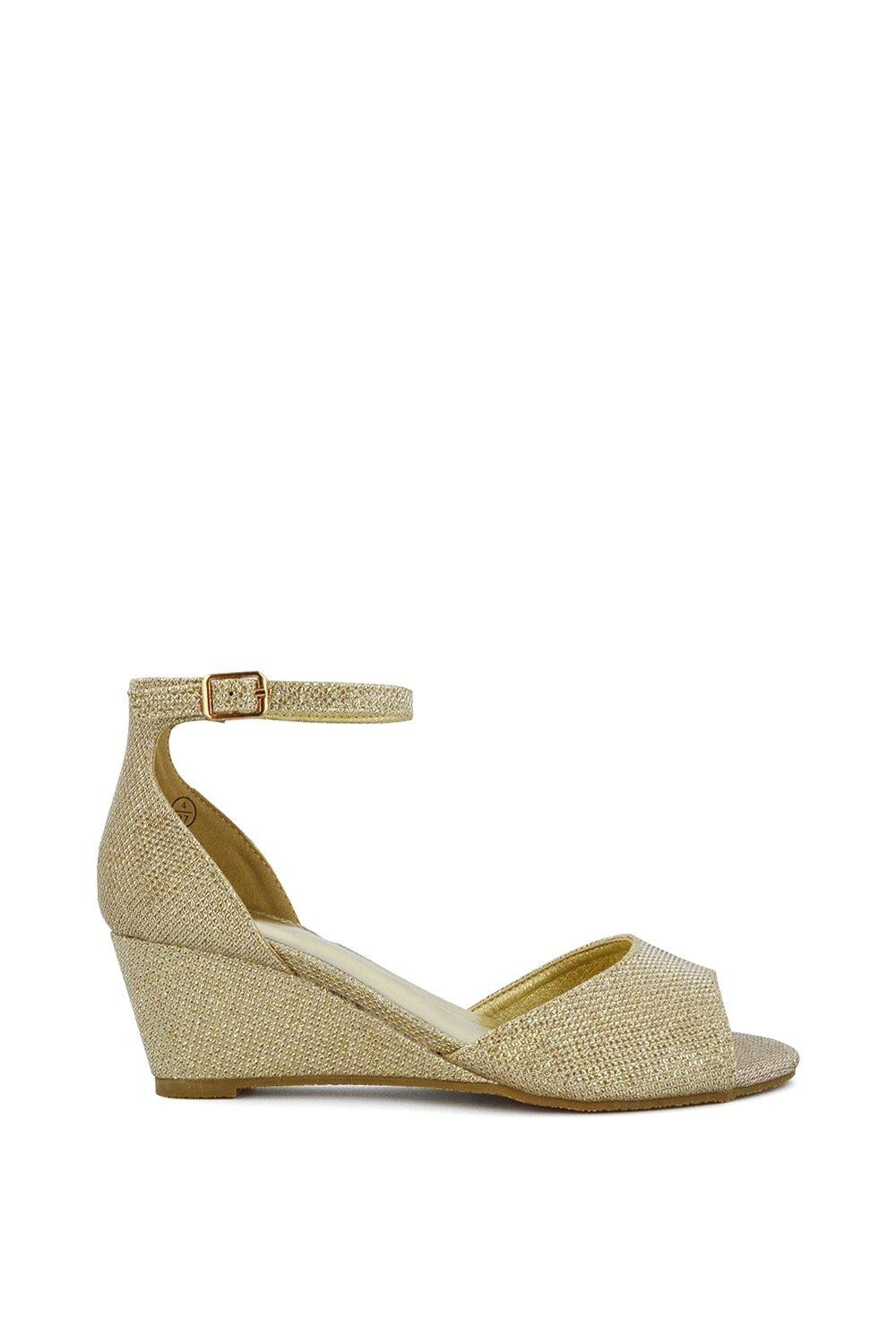 Босоножки на средней танкетке 'Lottie' Peeptoe XY London, золото — фото 4
