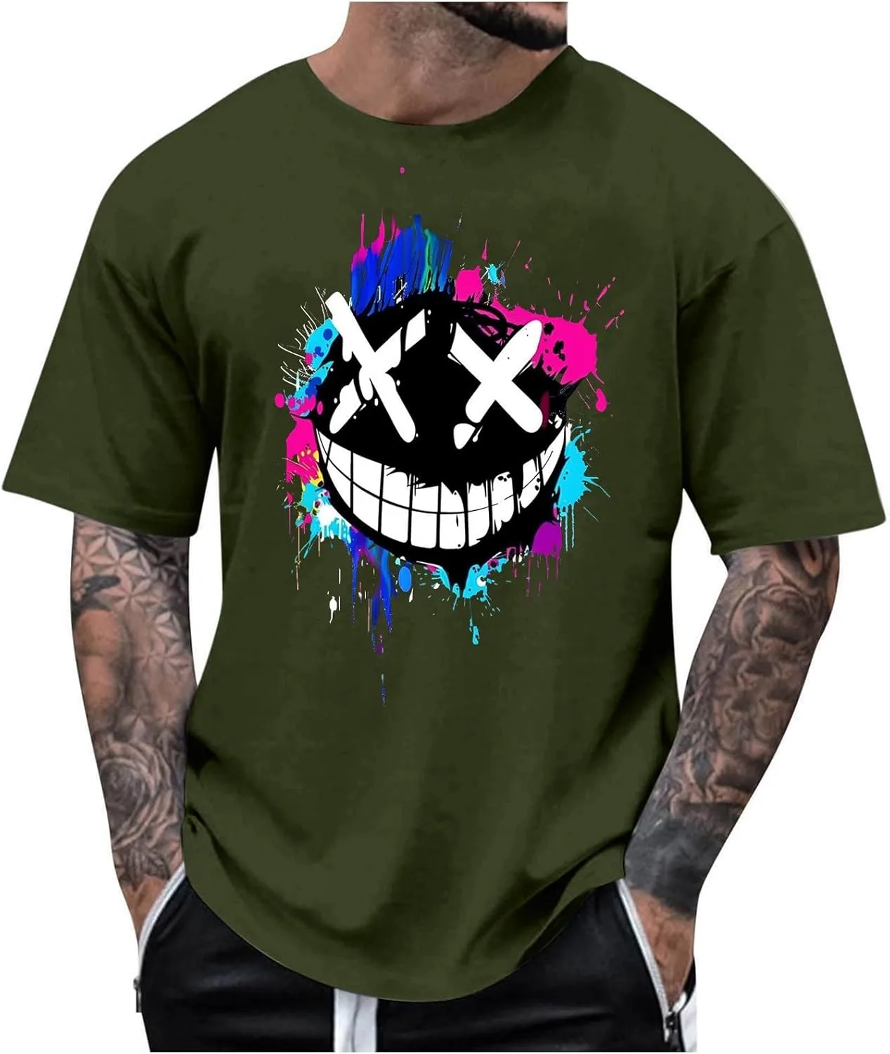 

Футболка с принтом Men Graphic Shirts, короткий рукав, черная FZYLQY