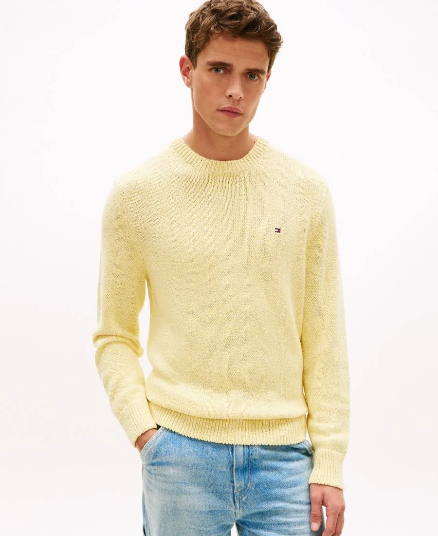 Мужской двухцветный свитер с круглым вырезом из букле Tommy Hilfiger, Citronella
