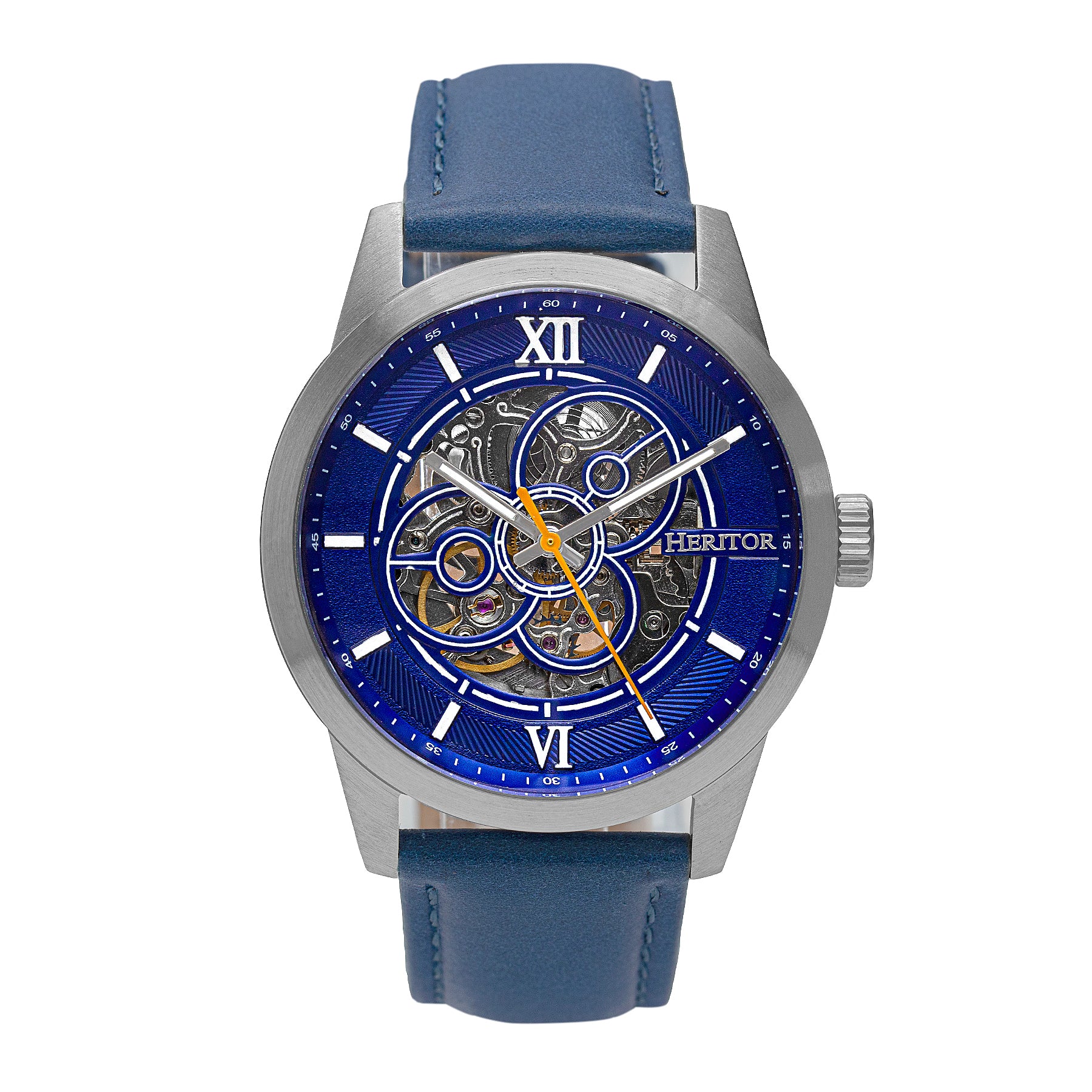 

Часы-скелетоны Jonas с кожаным ремешком Heritor Automatic, синий
