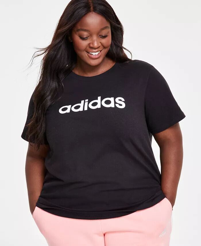 

Хлопковая футболка размера плюс с круглым вырезом и логотипом adidas, черный