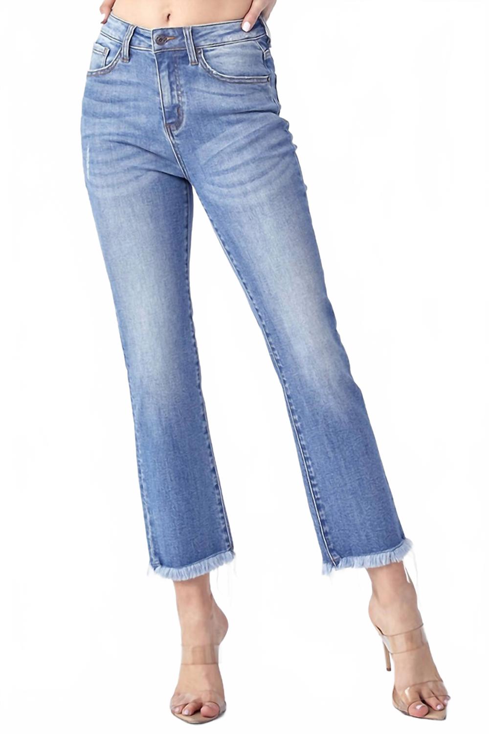 

Средние джинсы с рваным краем и прямым кроем в светлой стирке RISEN, Light Wash