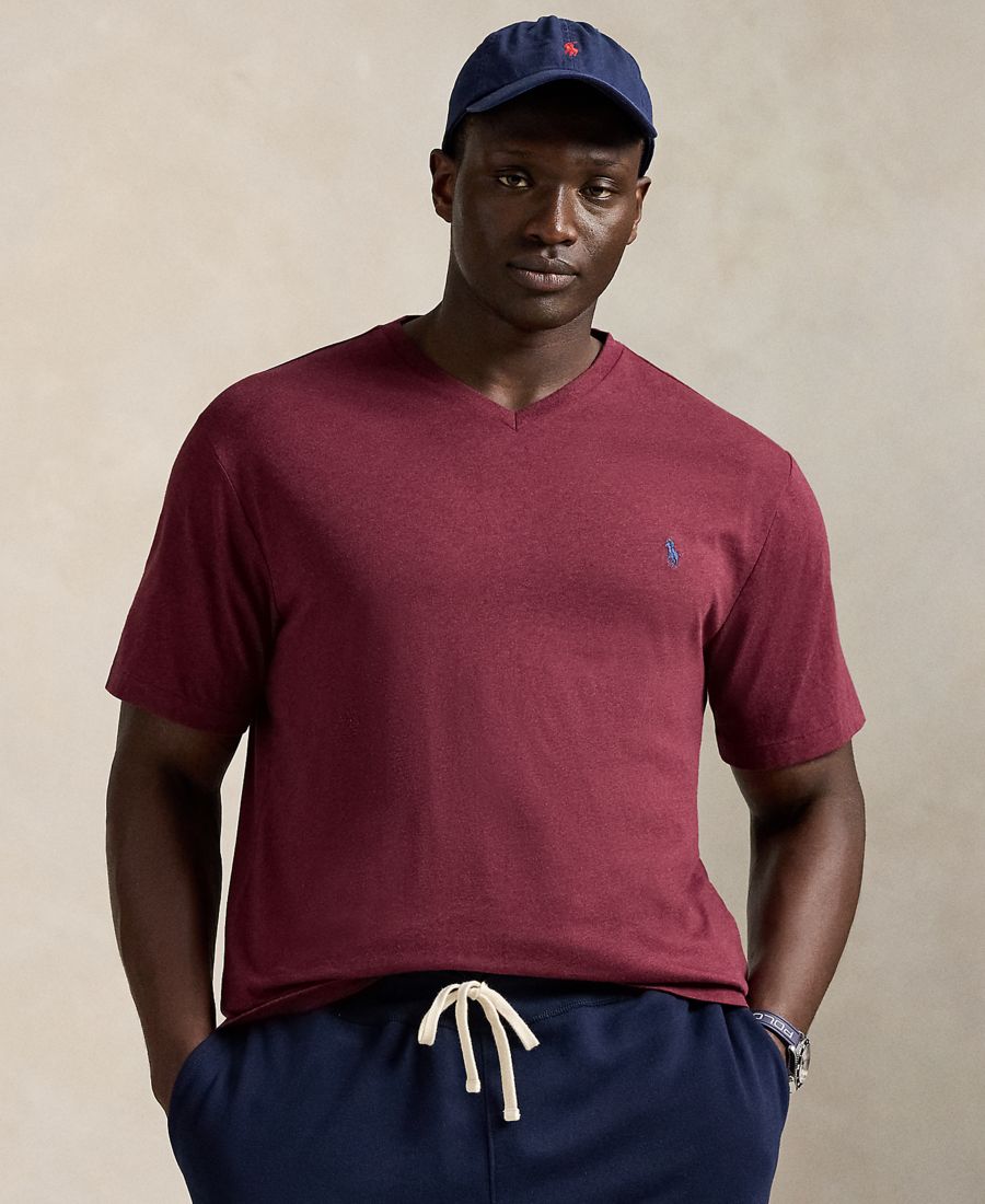 

Мужская футболка большого размера классического кроя с V-образным вырезом Polo Ralph Lauren, Spring Wine Heather