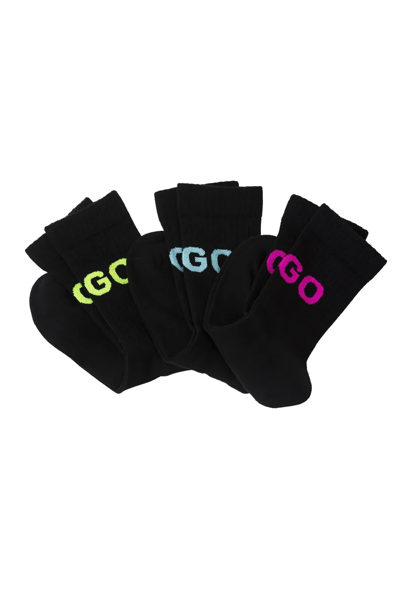 

Носки для отдыха HUGO Underwear "3P QS NEON LOGO CC " (упаковка, 3 пары, 3 шт.), с контрастной цветной надписью HUGO, черный