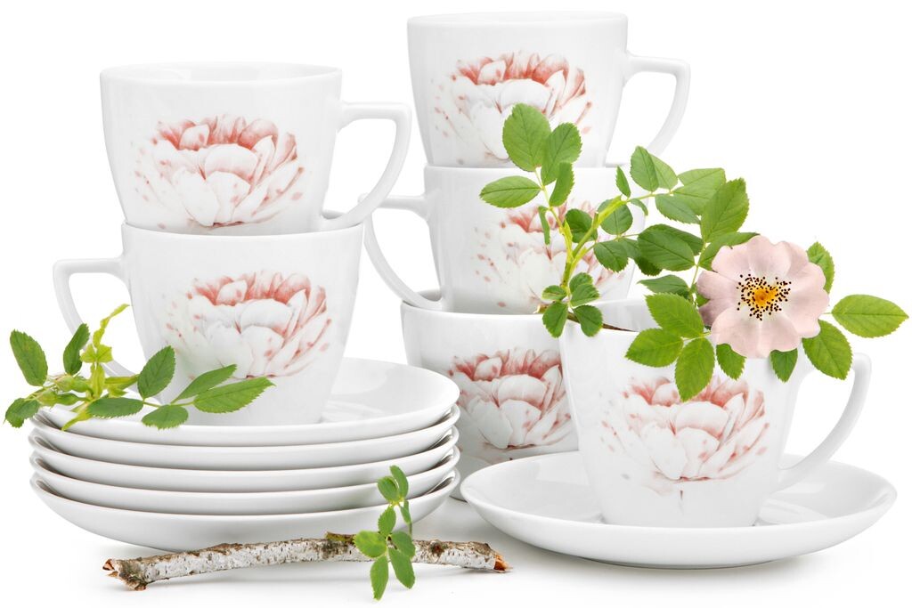 

Набор чашек Konsimo на 6 персон. микроволновая печь, посудомоечная машина (12 предметов) "BOSS", белый, фарфор, элегантный, 17,5см | 350мл