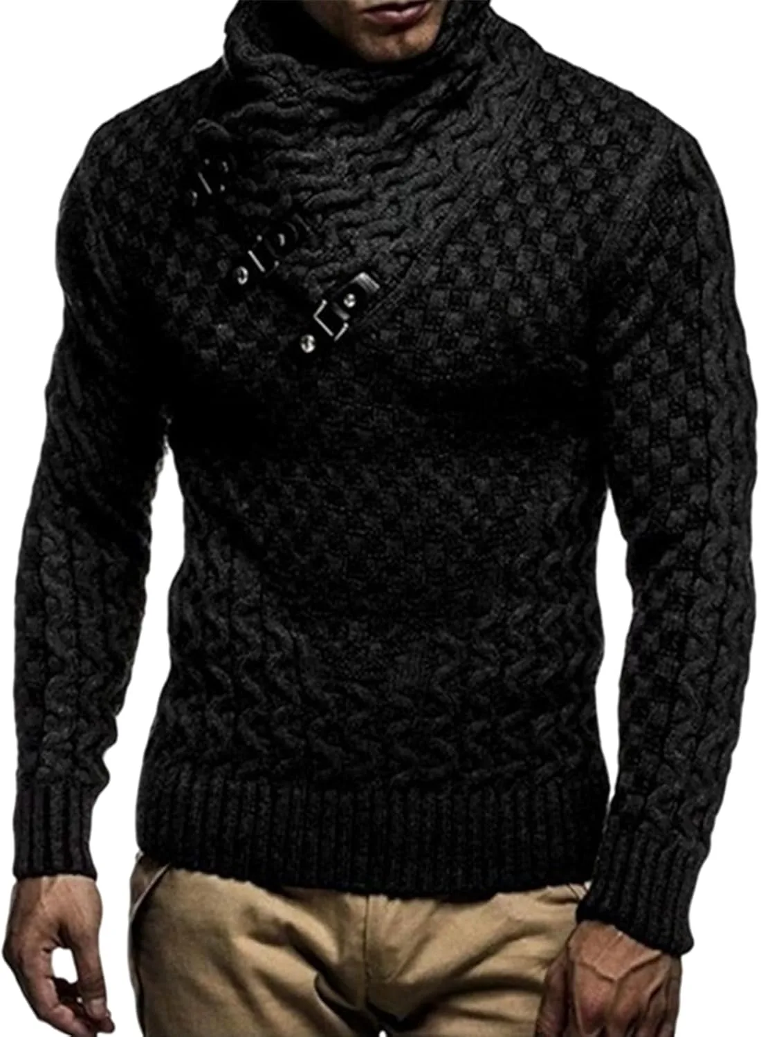 Мужской свитер с воротником-шалью, Slim Fit, длинный рукав, объемная вязка — фото 3
