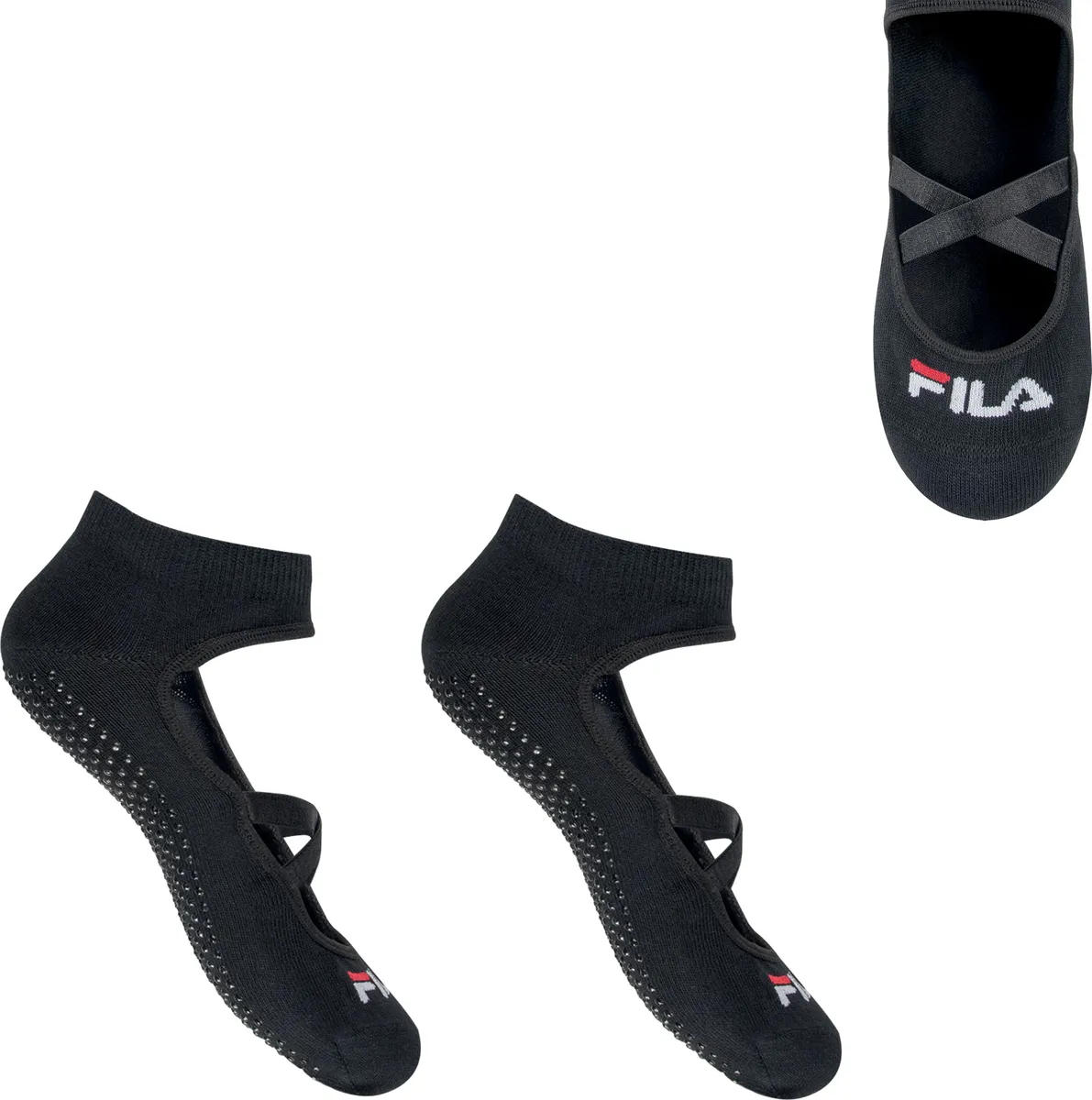 

Спортивные носки Fila (2 пары) с выступами из АБС-пластика и надписью-логотипом, черный