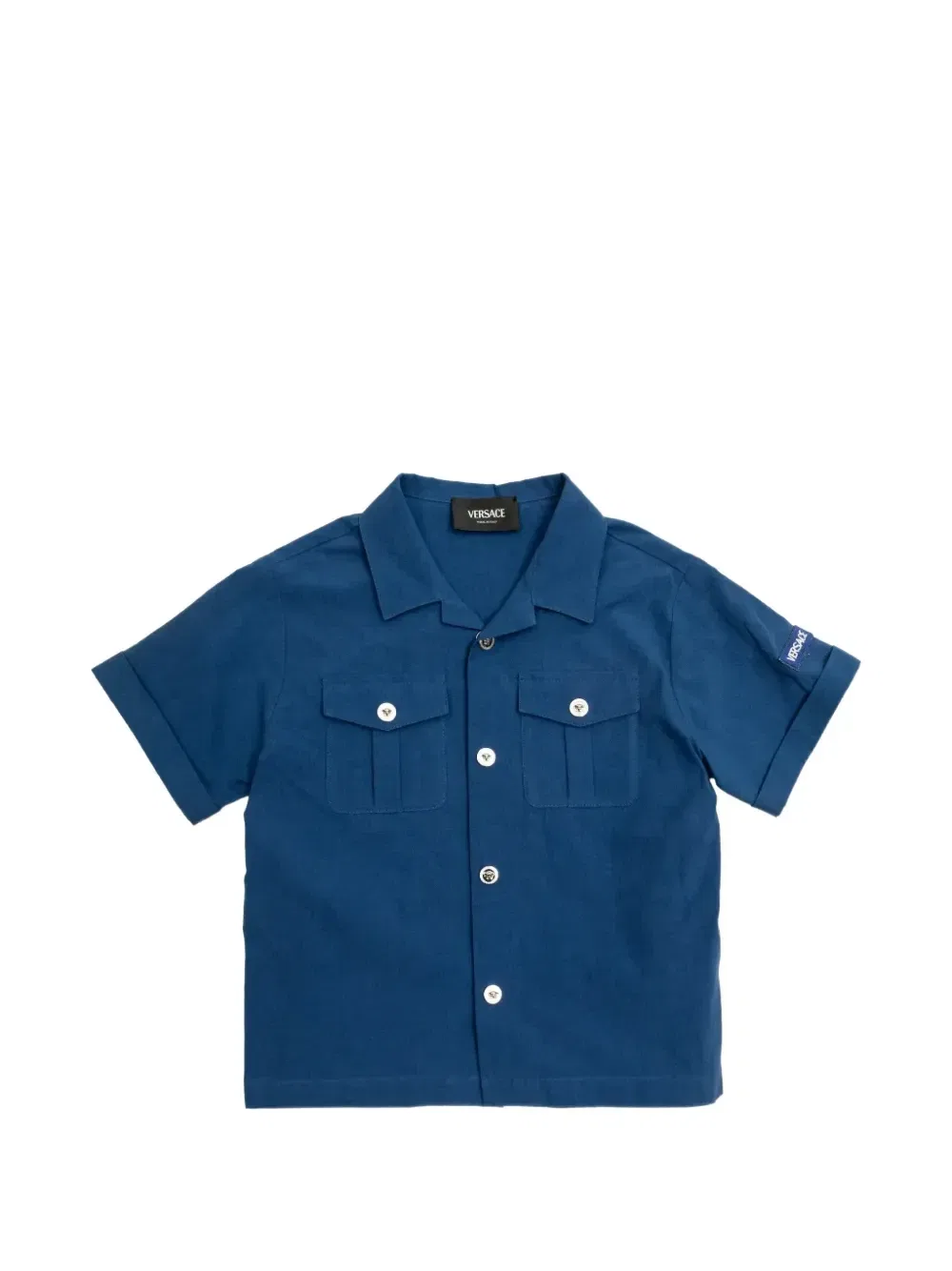 Рубашка с вышивкой в виде пуговицы Medusa Versace Kids, синий