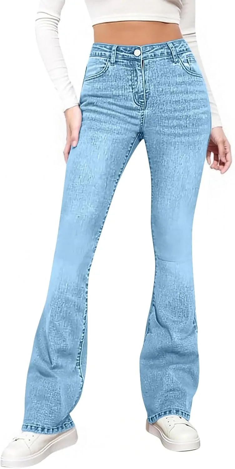 

Stretchy Flare Jeans для женщин, Slim Fit, Bell Bottom, Elastic, High Waisted HGps8w