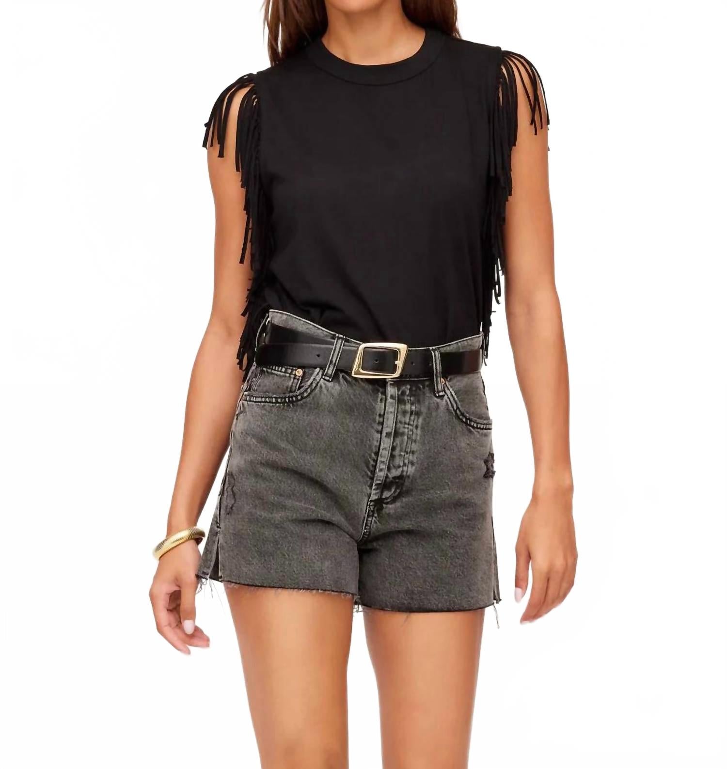 

Нора с бахромой футболка в черном Fifteen Twenty