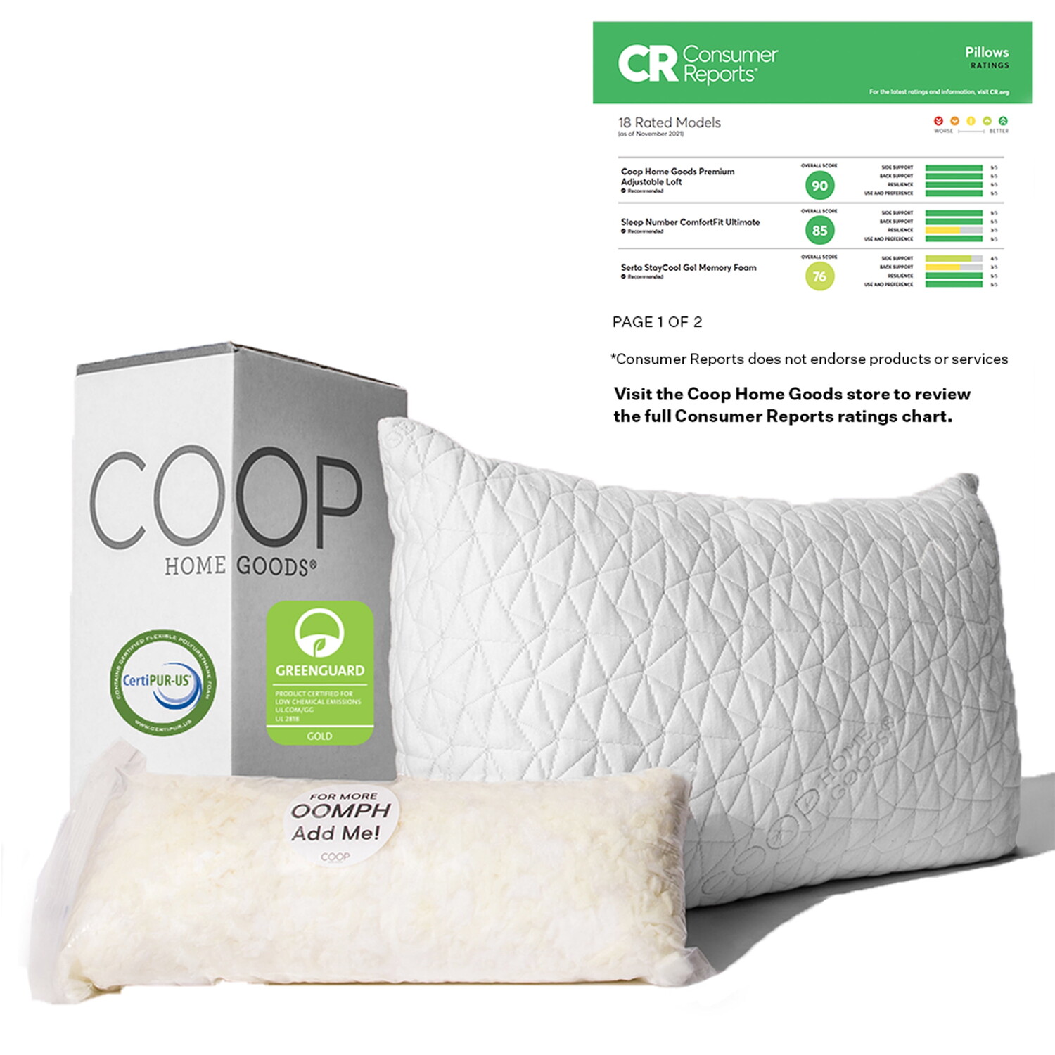Подушка для сна средней жесткости Coop Home Goods, разноцветный