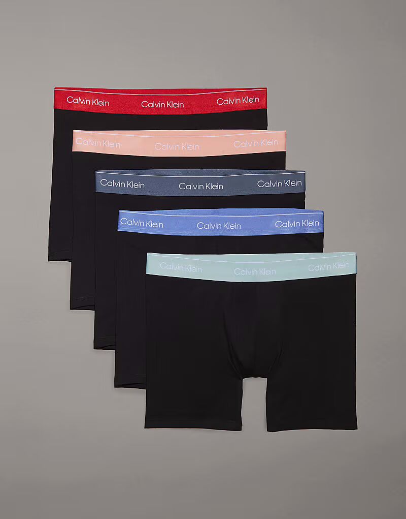 

Брифы-боксеры Calvin Klein Icon Cotton Stretch, 5 пар, черного цвета с красными/синими поясами